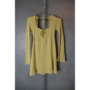 Free People Beach Dress XS Brynne Ribbed Open Back Long Sleeve‎ Mini Dres